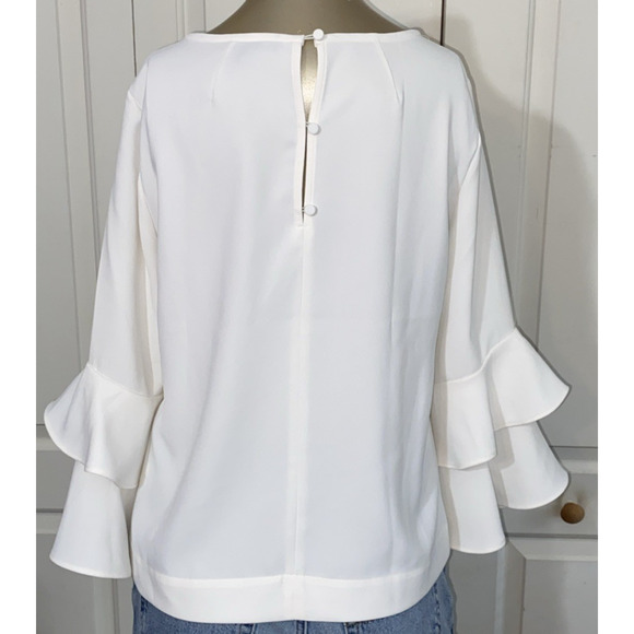 J. Crew Lana Blouse Women Size 6 Tiered Ruffled Bell Sleeve Ivory Classic - Picture 4 of 10